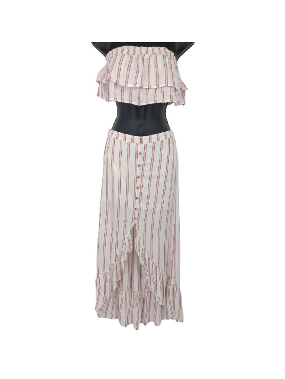 American Eagle Striped Two Piece Skirt Set Ruffle Button Front Cottage XSmall